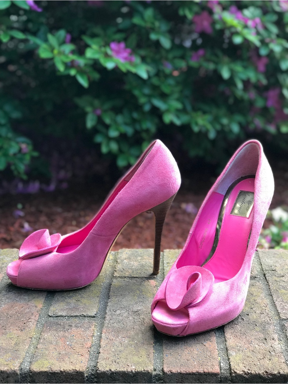TOPSHOP Pink Rosette open toe Suede BarbieCore stiletto heel Size 9.5 EU Size 40 - Picture 16 of 16